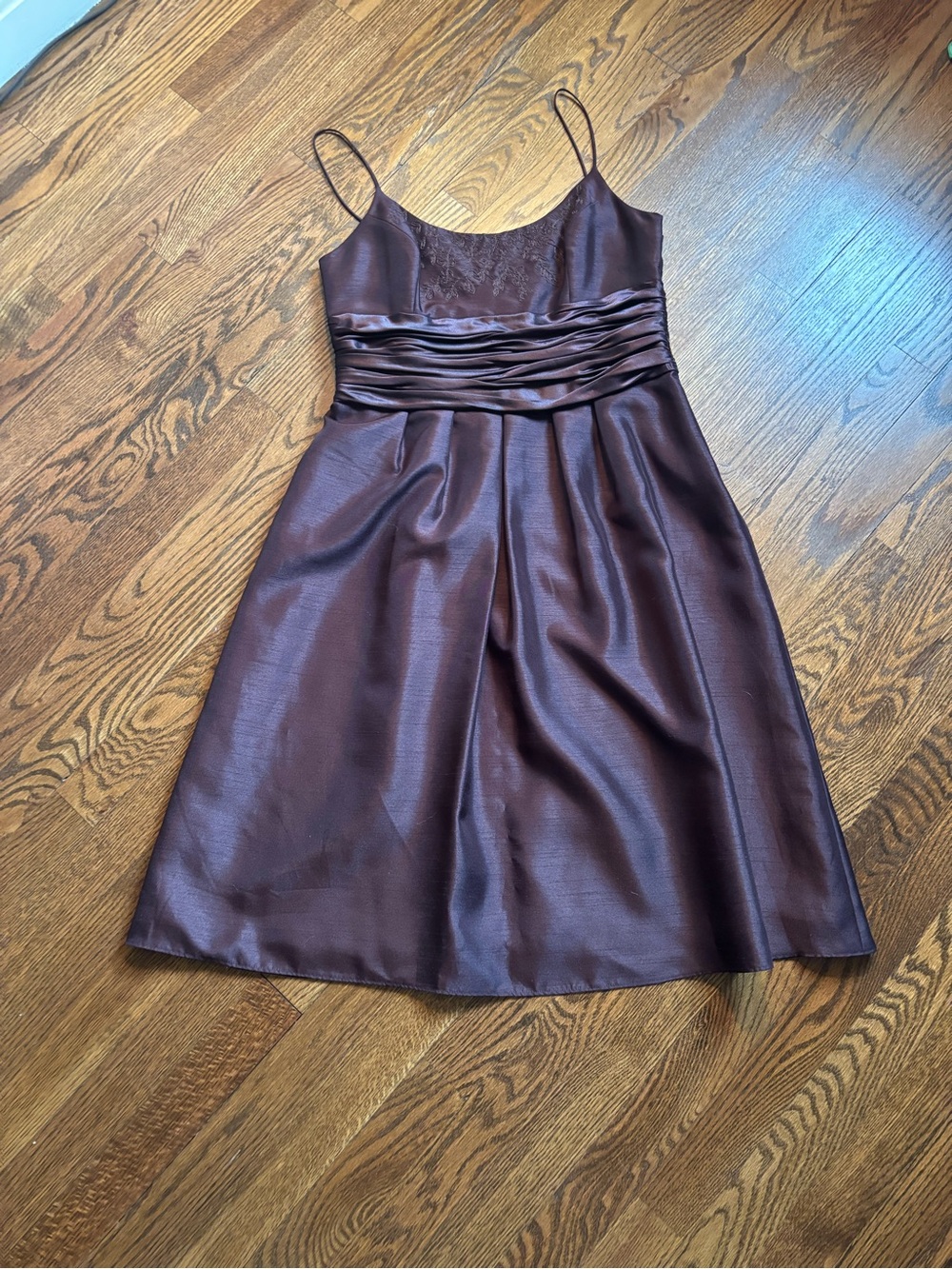 Jones Wear Chocolate Brown Strapless Satin A-Line Dress